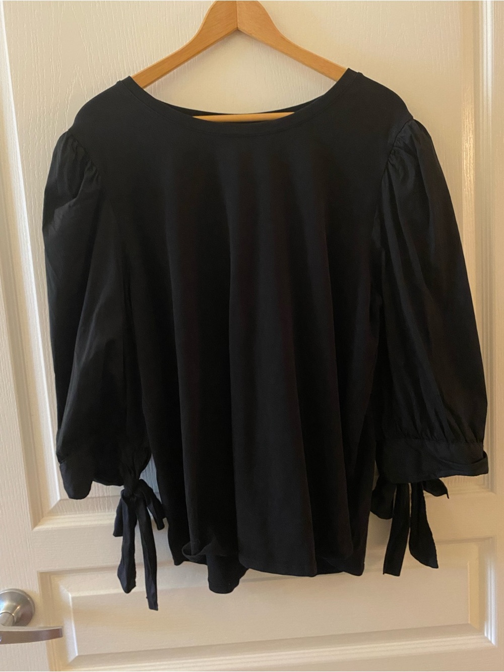 CHICO’S Puffed Sleeves w/ Ribbons Blouse in Black - 2XL